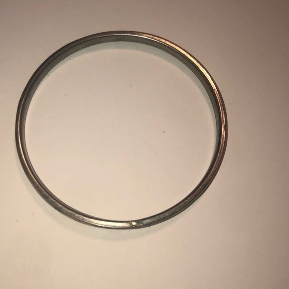 VTG Conch Shell Rectangle Tile Inlay Silver Tone Metal Bangle 8” C / 2.5” D - Picture 3 of 5